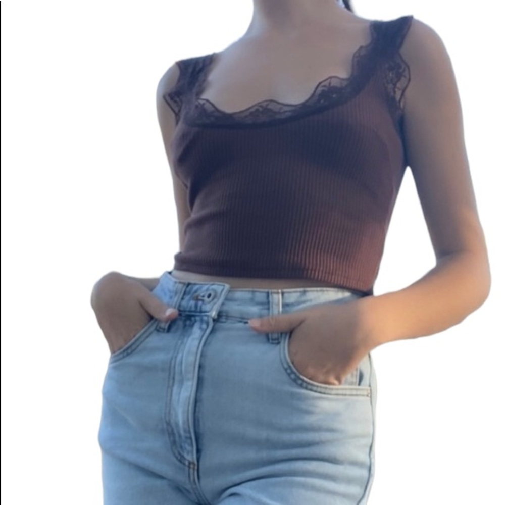 Brown y2k lace tank top by New Pink